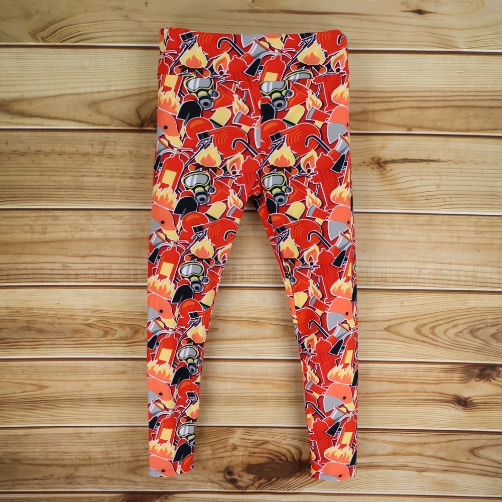 LuLaRoe Leggings Womens Size T/C Colorful Orange Firefighter Stretch Super Soft